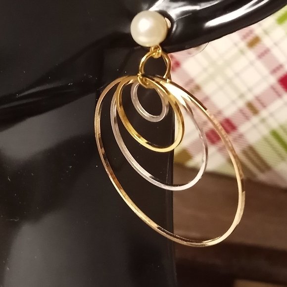 Home made/handmade Metal Stud Earrings with Metal Hoops Gold & Silver Tone #65 - Picture 2 of 9